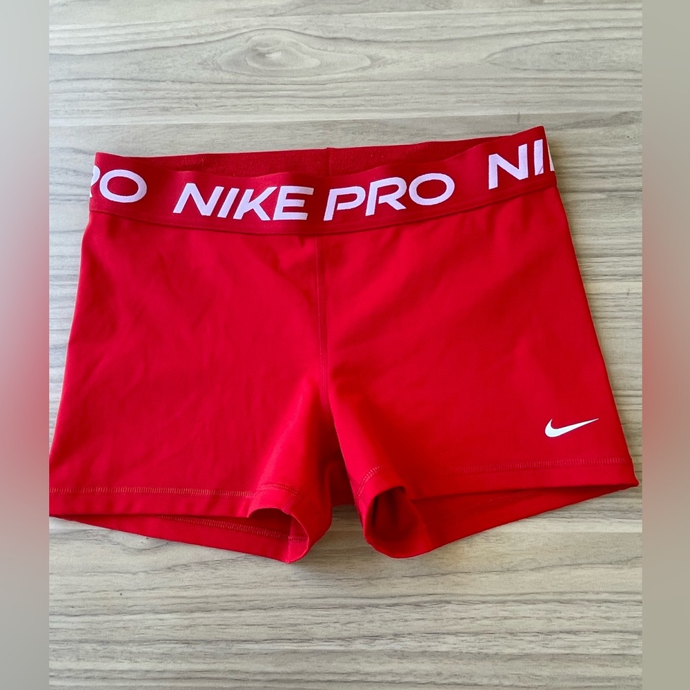 Nike Pro Red Women's Athletic Shorts with White Logo